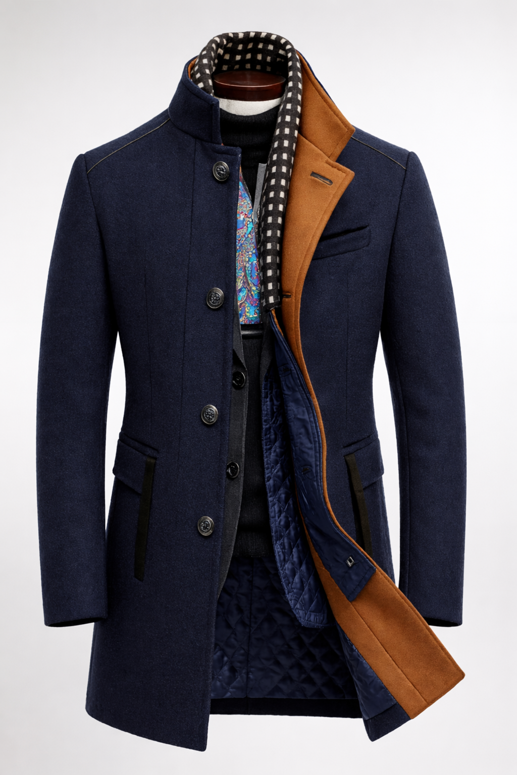 Manteau en polyester pour homme avec col montant
