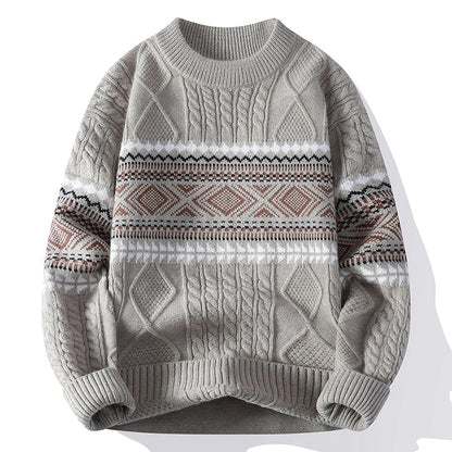 Pull en Polyester à Torsades et Motif Géométrique Hivernal