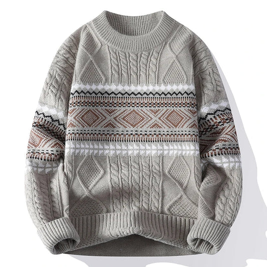 Pull en Polyester à Torsades et Motif Géométrique Hivernal