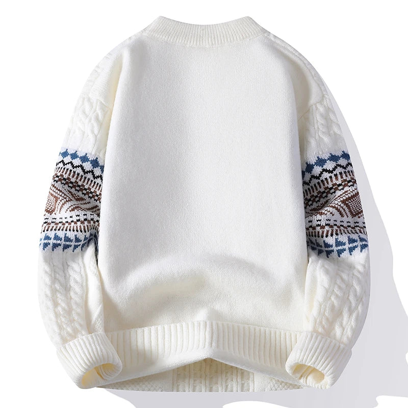 Pull en Polyester à Torsades et Motif Géométrique Hivernal