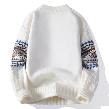 Pull en Polyester à Torsades et Motif Géométrique Hivernal