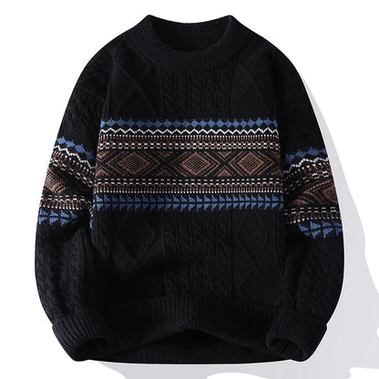 Pull en Polyester à Torsades et Motif Géométrique Hivernal