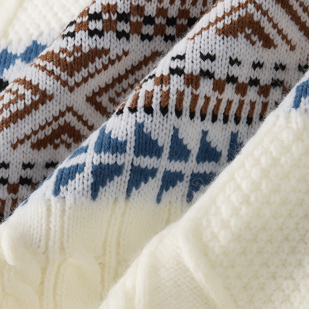 Pull en Polyester à Torsades et Motif Géométrique Hivernal