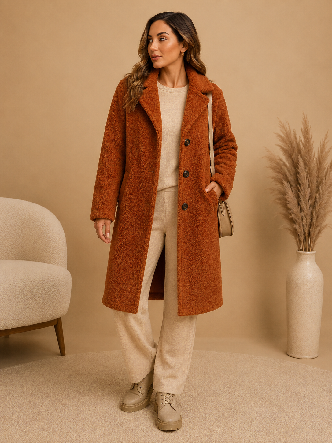Manteau femme longue avec fermeture à boutons