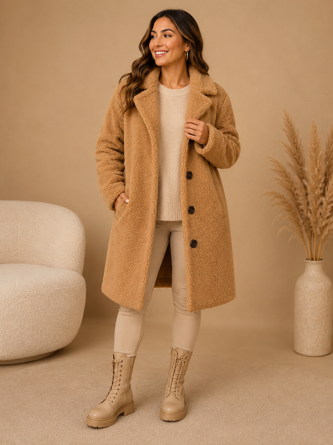 Manteau femme longue avec fermeture à boutons