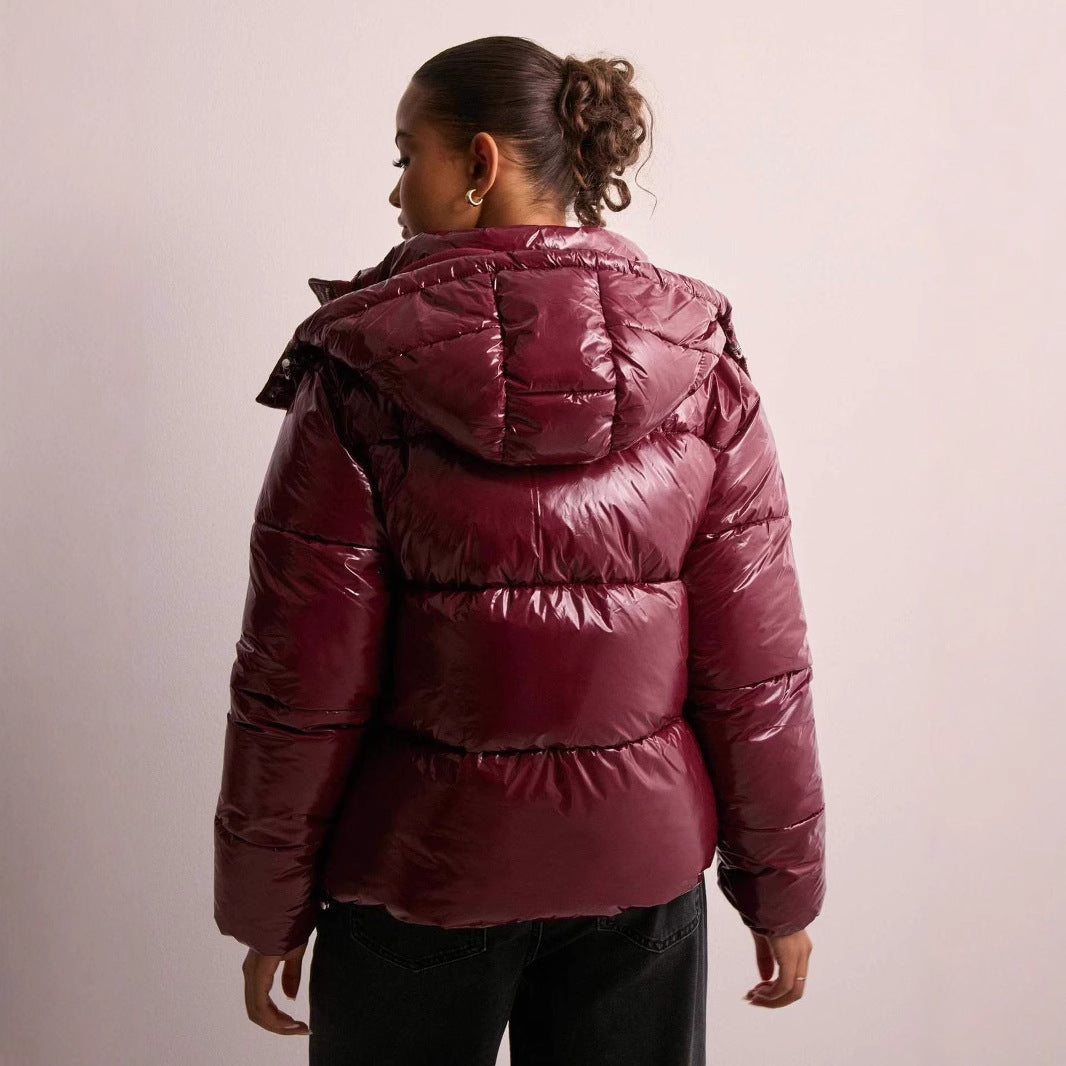Doudoune Brillante Femme avec Capuche Amovible
