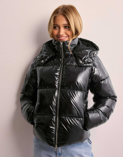 Doudoune Brillante Femme avec Capuche Amovible