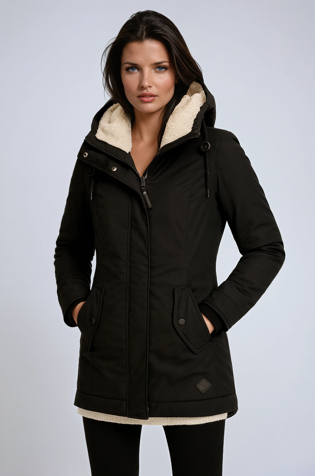 Parka hivernale pour femme avec capuchon en fleece et coupe cintrée