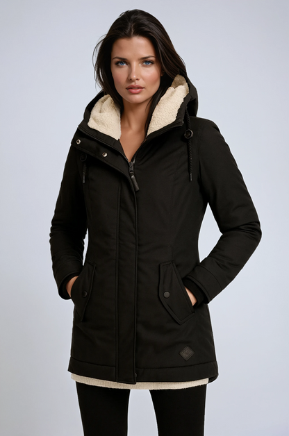 Parka hivernale pour femme avec capuchon en fleece et coupe cintrée