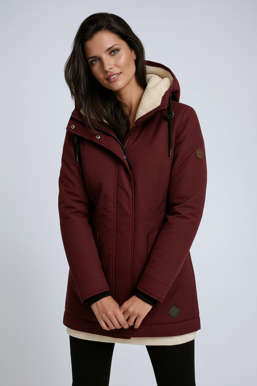 Parka hivernale pour femme avec capuchon en fleece et coupe cintrée