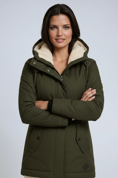Parka hivernale pour femme avec capuchon en fleece et coupe cintrée
