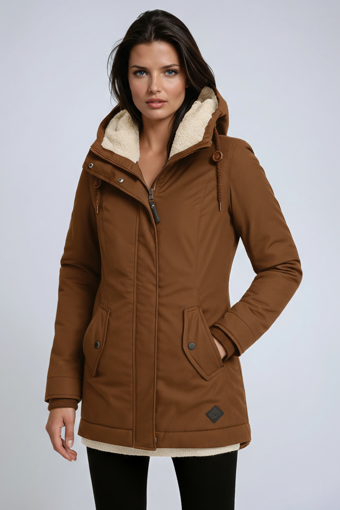 Parka hivernale pour femme avec capuchon en fleece et coupe cintrée