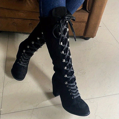 Bottes en daim pour femme avec lacets et talon moyen