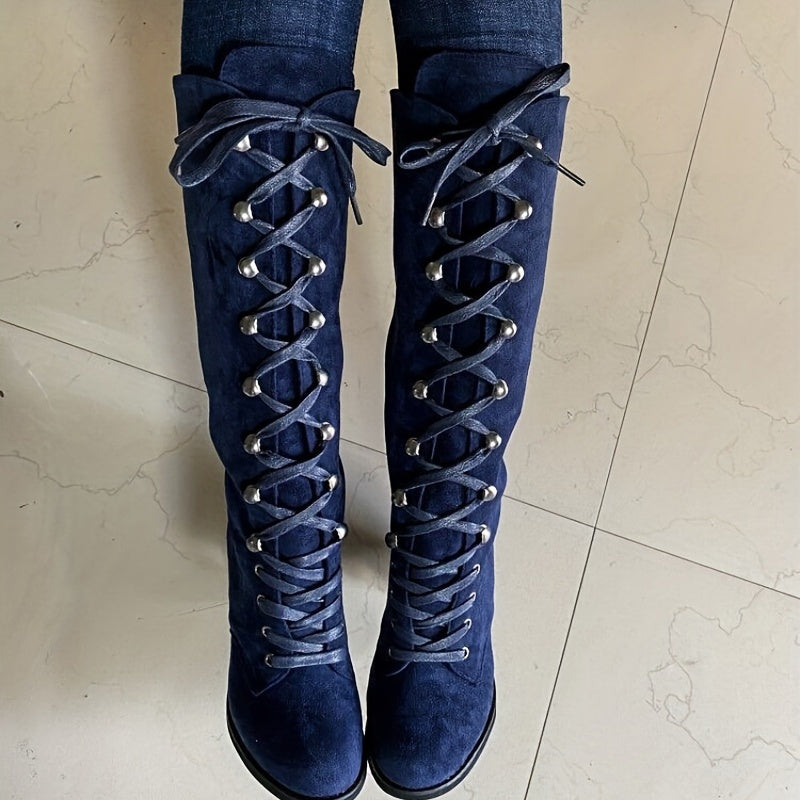 Bottes en daim pour femme avec lacets et talon moyen