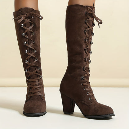 Bottes en daim pour femme avec lacets et talon moyen