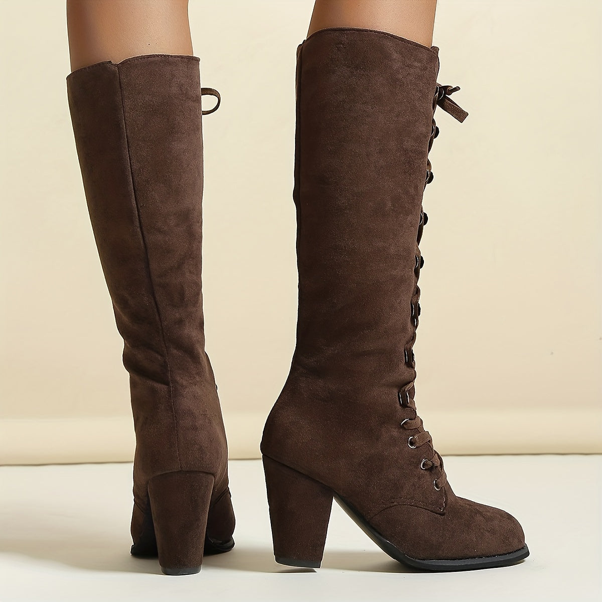 Bottes en daim pour femme avec lacets et talon moyen