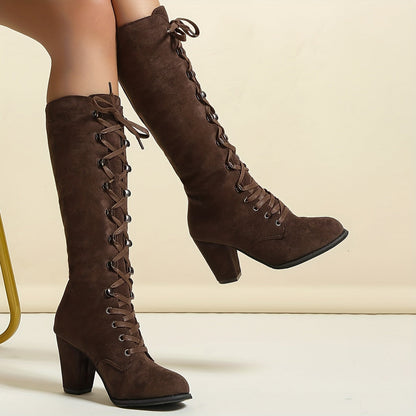 Bottes en daim pour femme avec lacets et talon moyen