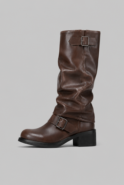 Bottes biker genou-haut avec détail de boucle