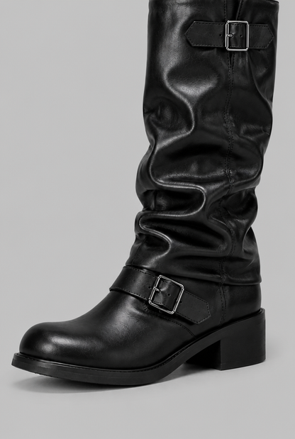 Bottes biker genou-haut avec détail de boucle