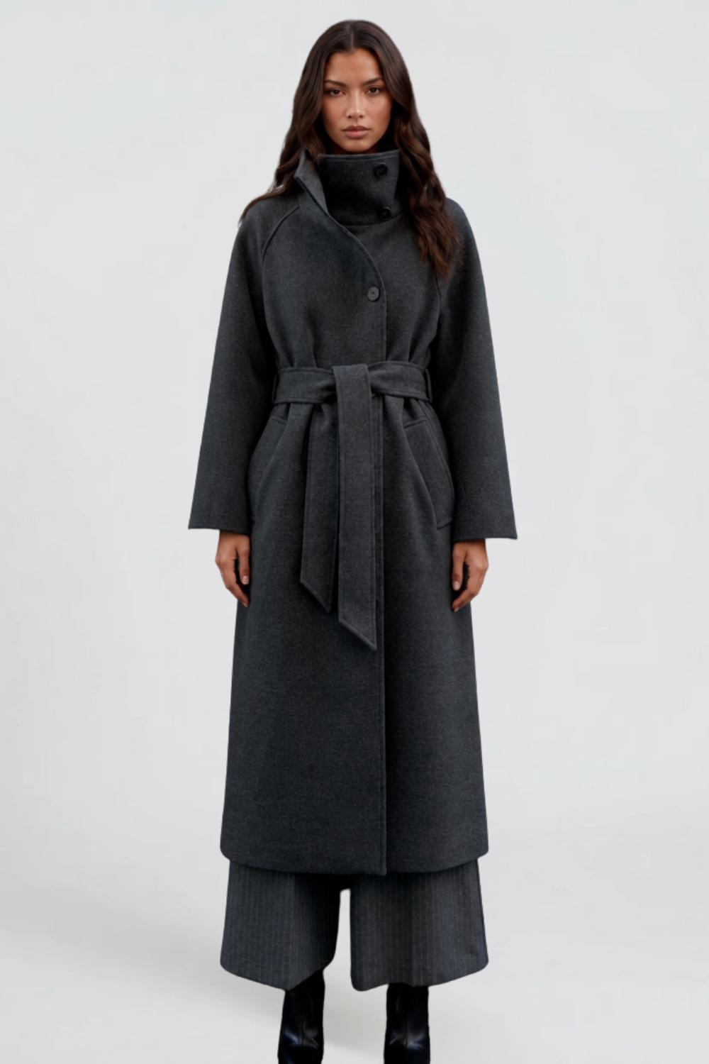 Manteau en laine long à ceinture - Confort et élégance
