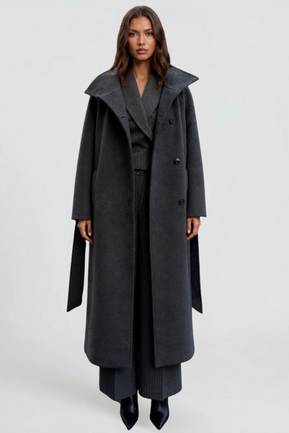 Manteau en laine long à ceinture - Confort et élégance