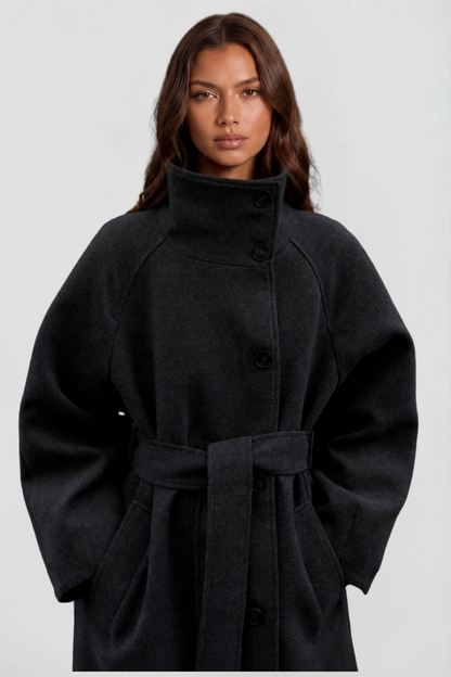 Manteau en laine long à ceinture - Confort et élégance