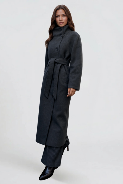 Manteau en laine long à ceinture - Confort et élégance