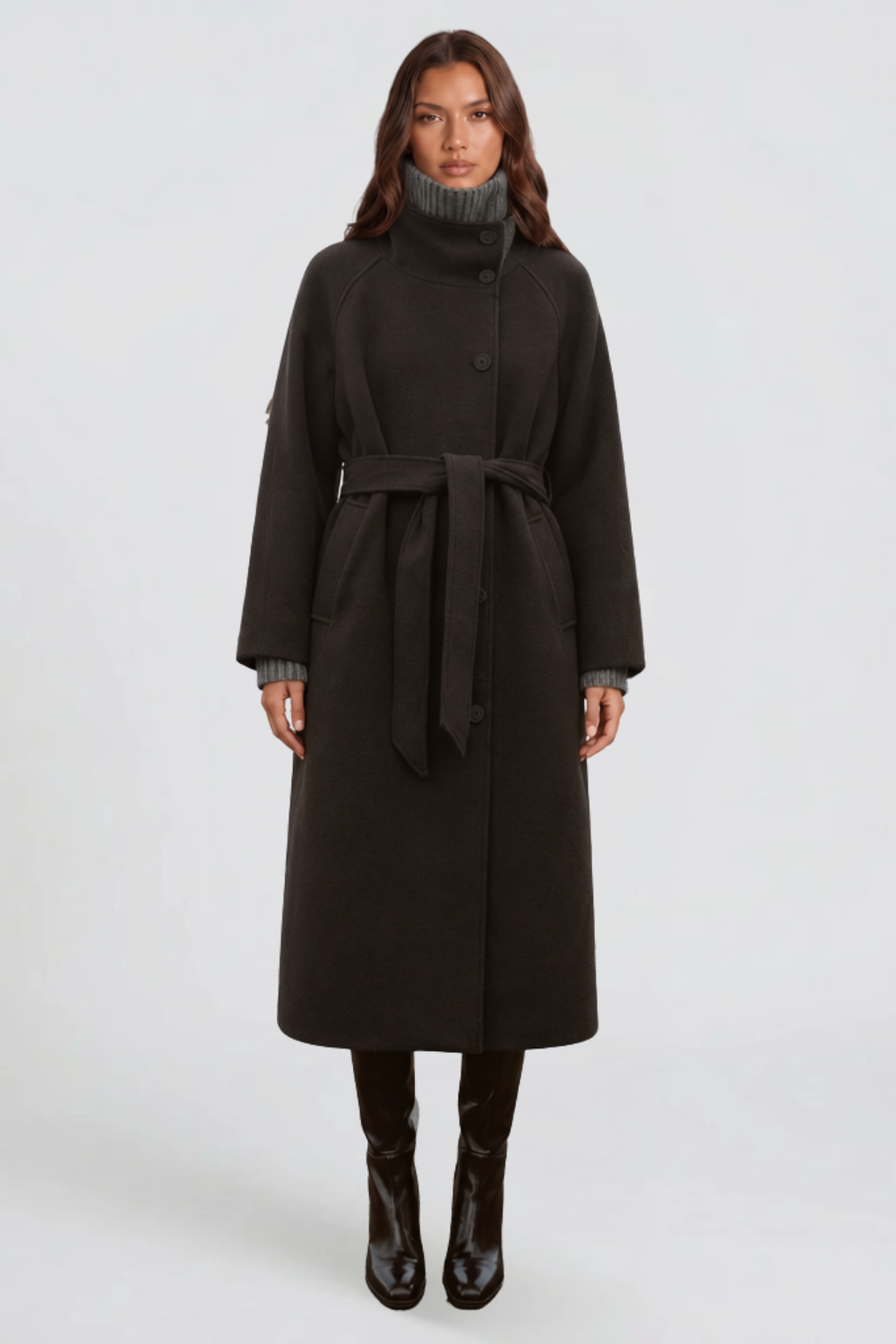 Manteau en laine long à ceinture - Confort et élégance