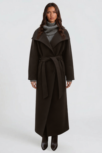 Manteau en laine long à ceinture - Confort et élégance
