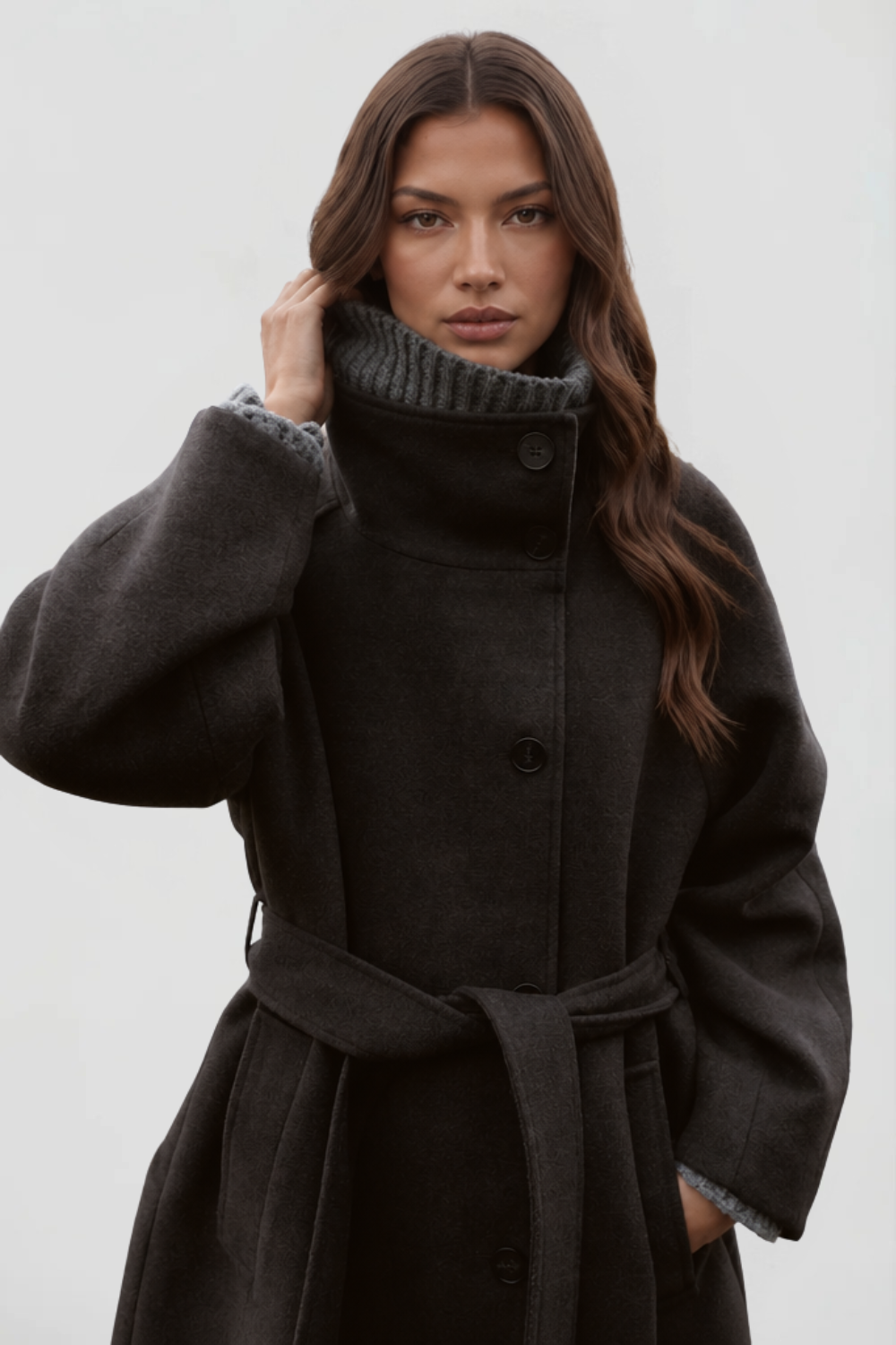 Manteau en laine long à ceinture - Confort et élégance