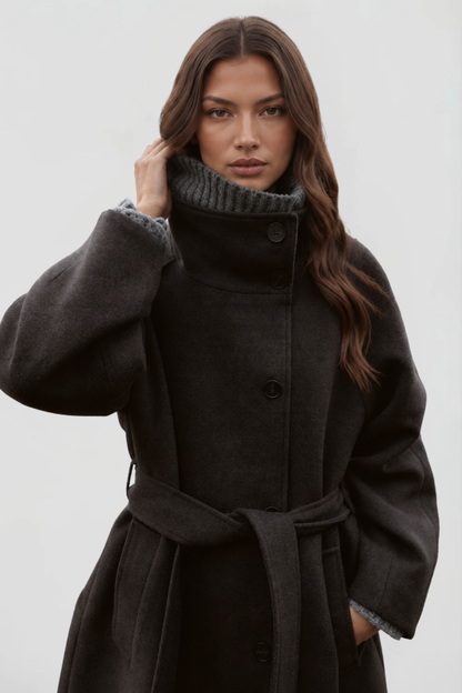 Manteau en laine long à ceinture - Confort et élégance