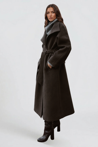 Manteau en laine long à ceinture - Confort et élégance