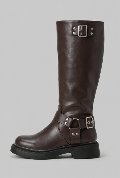 Bottes Biker Haut de Gamme à Boucle - Cuir et Look Épuré