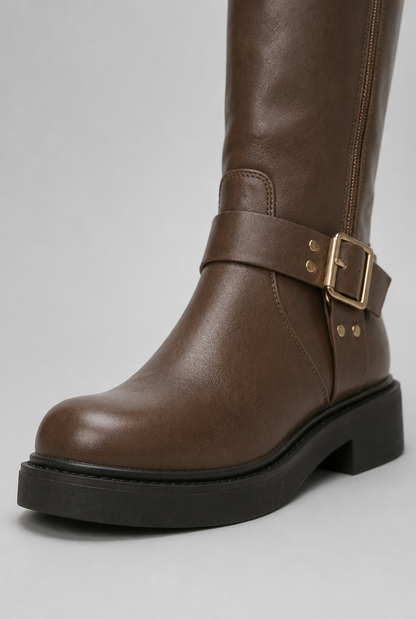 Bottes Biker Haut de Gamme à Boucle - Cuir et Look Épuré