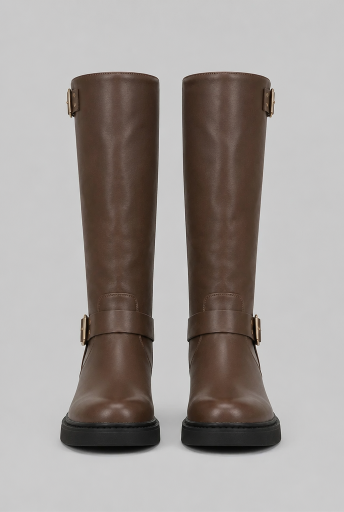 Bottes Biker Haut de Gamme à Boucle - Cuir et Look Épuré