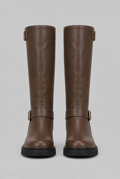 Bottes Biker Haut de Gamme à Boucle - Cuir et Look Épuré