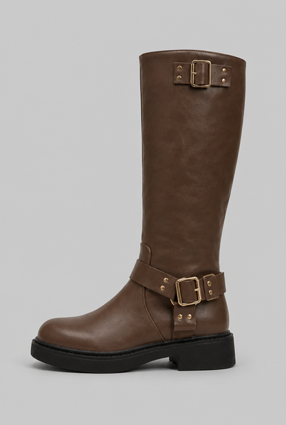 Bottes Biker Haut de Gamme à Boucle - Cuir et Look Épuré