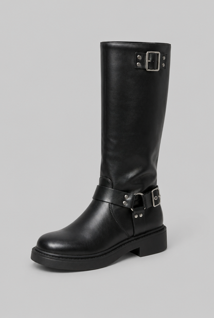 Bottes Biker Haut de Gamme à Boucle - Cuir et Look Épuré