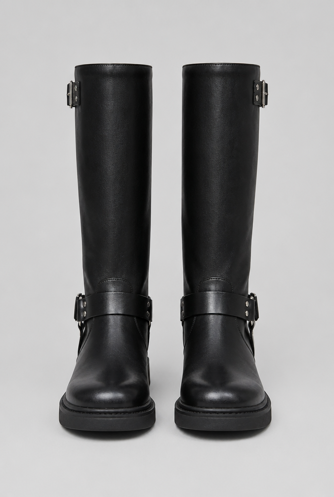 Bottes Biker Haut de Gamme à Boucle - Cuir et Look Épuré
