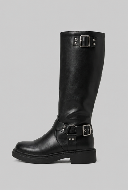 Bottes Biker Haut de Gamme à Boucle - Cuir et Look Épuré