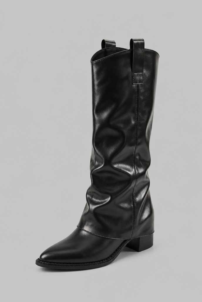 Bottes en cuir fausses genou hautes décontractées avec talon bloc