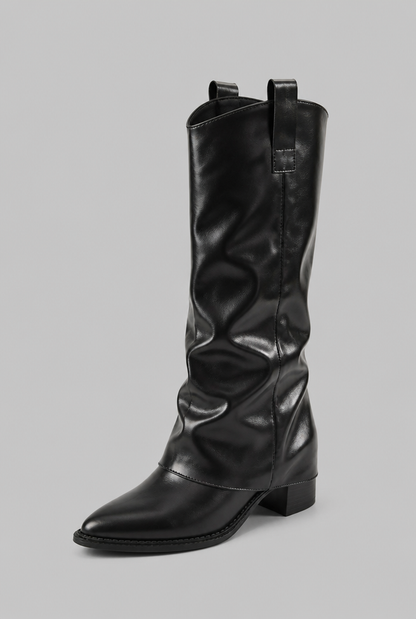 Bottes en cuir fausses genou hautes décontractées avec talon bloc