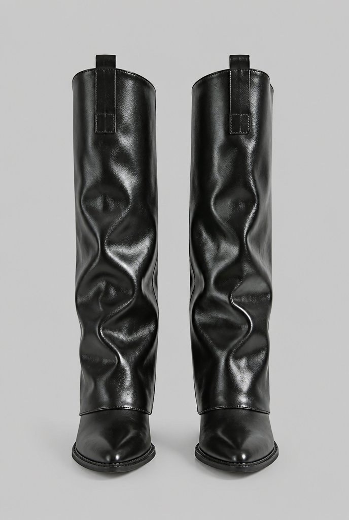 Bottes en cuir fausses genou hautes décontractées avec talon bloc