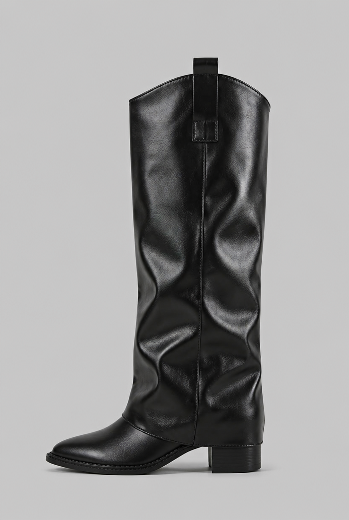 Bottes en cuir fausses genou hautes décontractées avec talon bloc