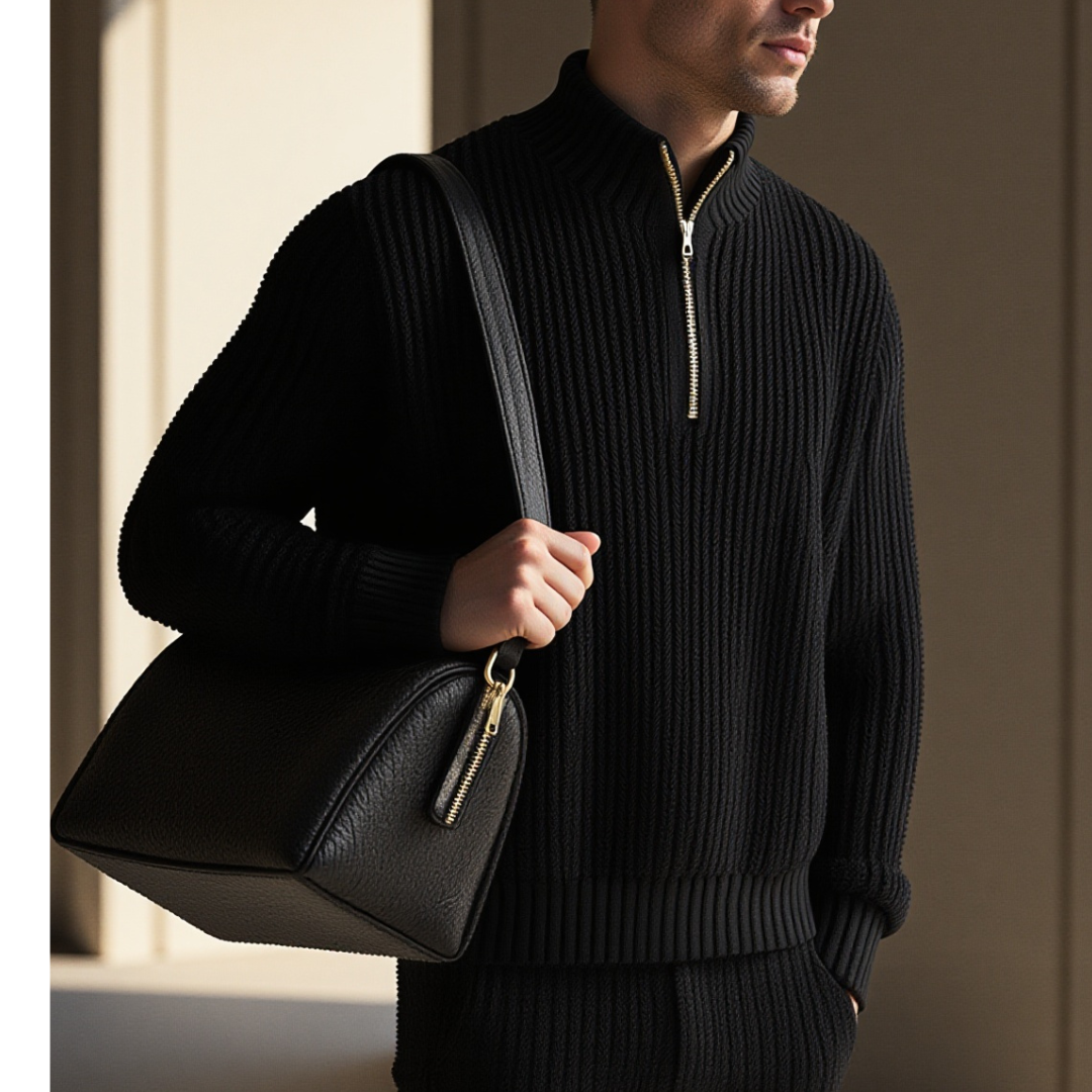 Pull zippé pour homme avec col ouvert