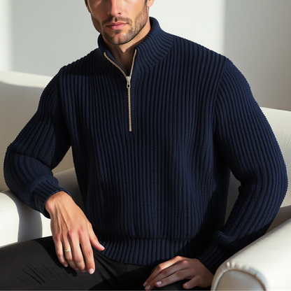 Pull zippé homme à plat, vue d'ensemble