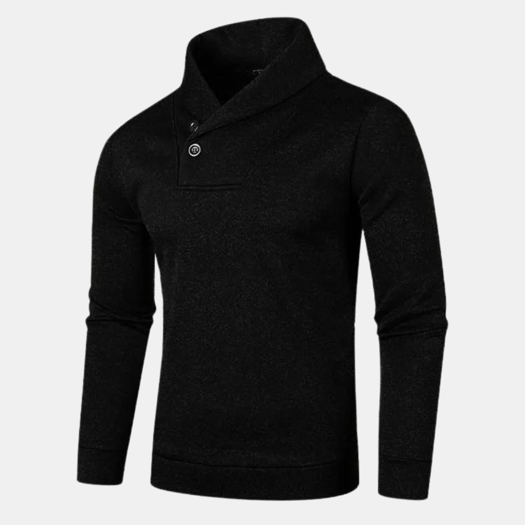Détail du col montant boutonné du pull en coton pour homme