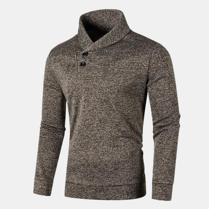 Pull ajusté à col montant boutonné pour homme présenté à plat