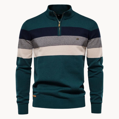 Gros plan sur la maille tricotée et respirante du pull color-block