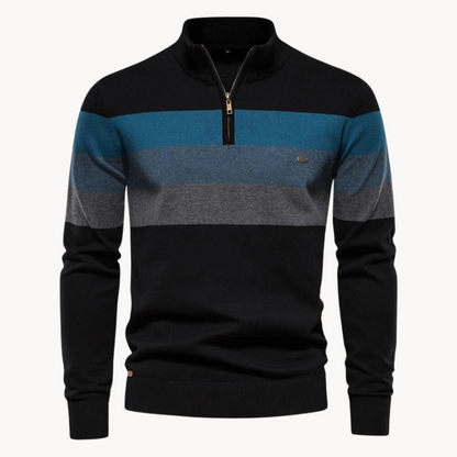 Pull zippé homme porté, vue de trois-quarts